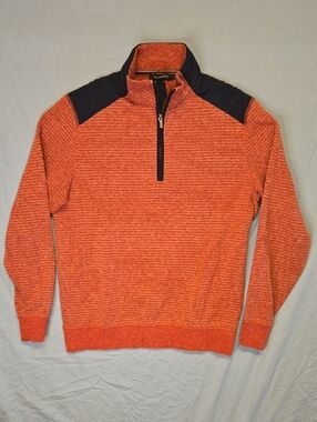 Bugatchi 1/4 Zip Stripe Lightweight Pullover Sweater Red, White And Navy Blue